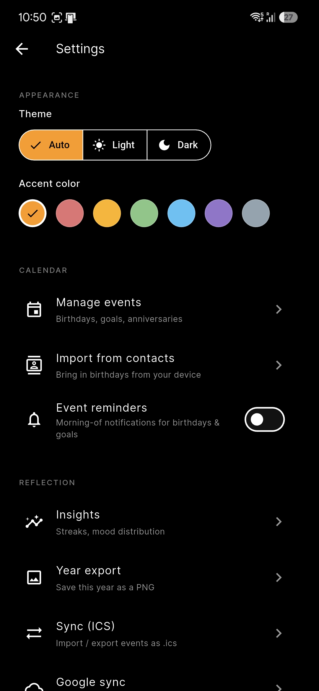 Settings screenshot